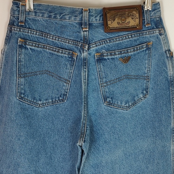 Armani Jeans Denim - Armani Vintage Logo Jeans Size 31 / 32 Unisex Made in Italy 11.5" High Rise